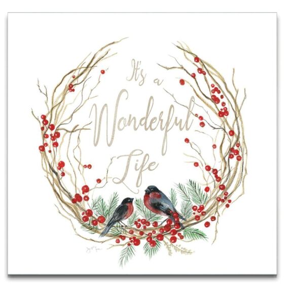 WEXFORD HOME 32x32 Wonderful Life Bird Wreath Gallery Wrapped Canvas Wall Art - Picture 1 of 6